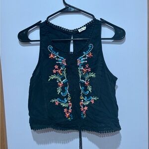 Hollister Black Embellished Crop Tank Top